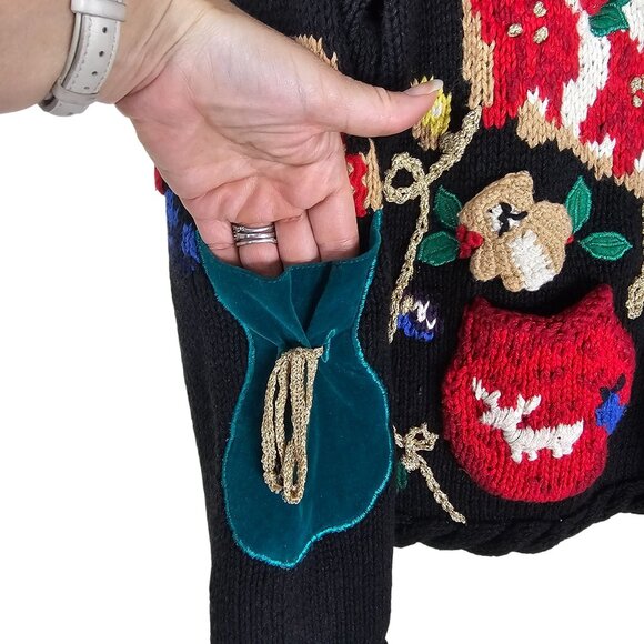 Vtg 90s Eagles Eye Christmas Sweater L Multi Hand Knit 3D Embellished Festive - Picture 5 of 11